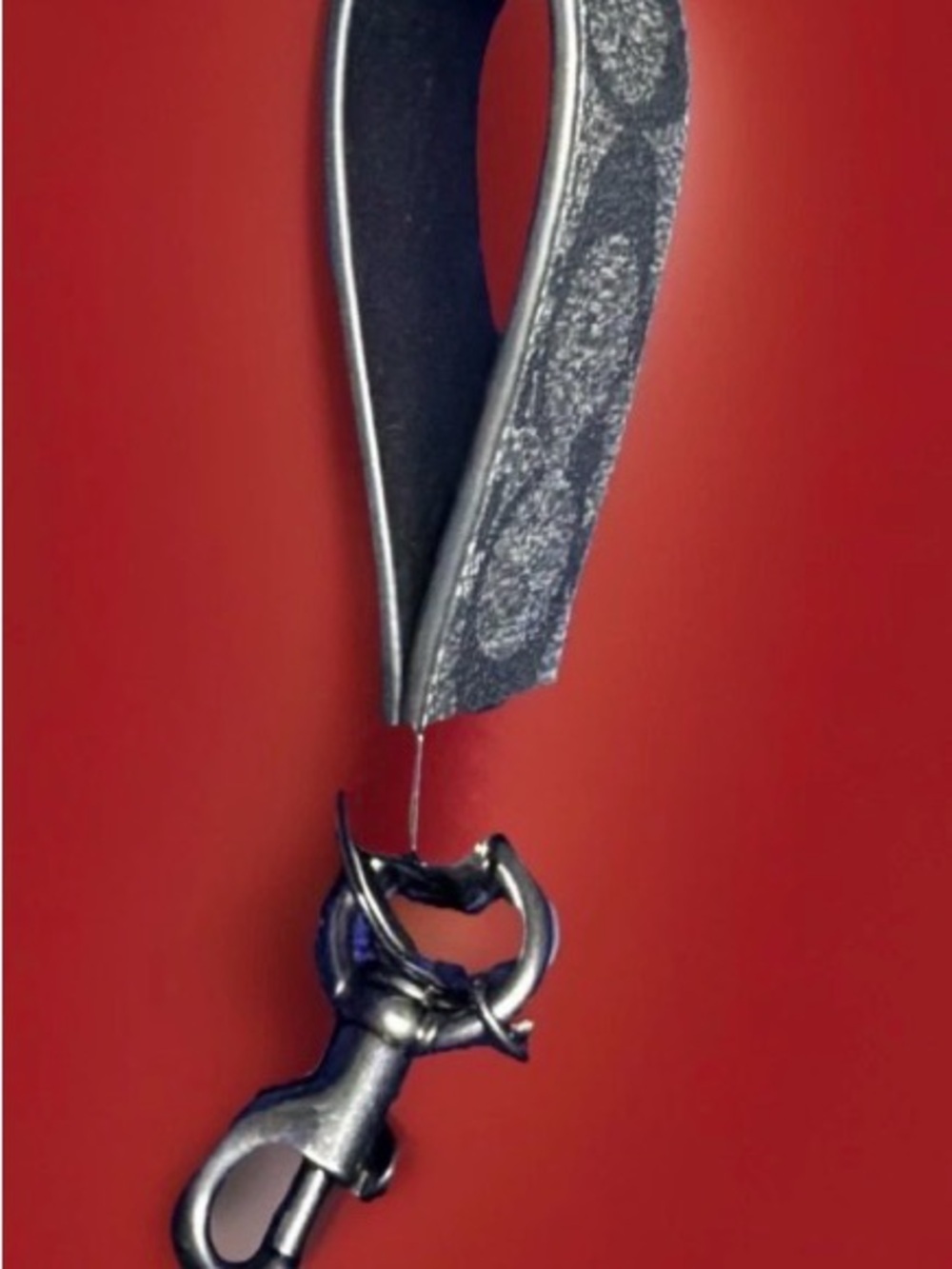 Coach Black Signature Pattern Leather Key Strap with Metal Ring - Picture 5 of 5